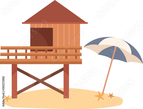 Wooden lifeguard station on coast