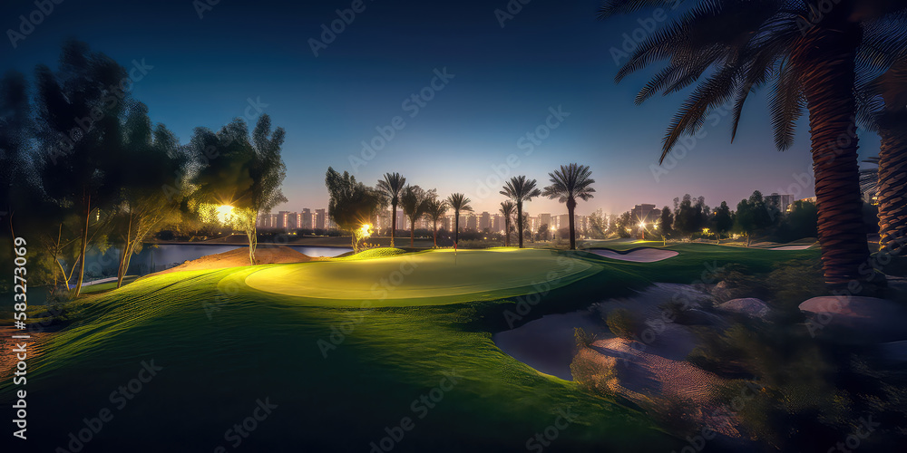 Golfplatz Internationale Golflandschaft Golfkurs im Frühjahr Abstrakte Illustration Wandbild Hintergrund Generative AI Digital Art Hintergrund