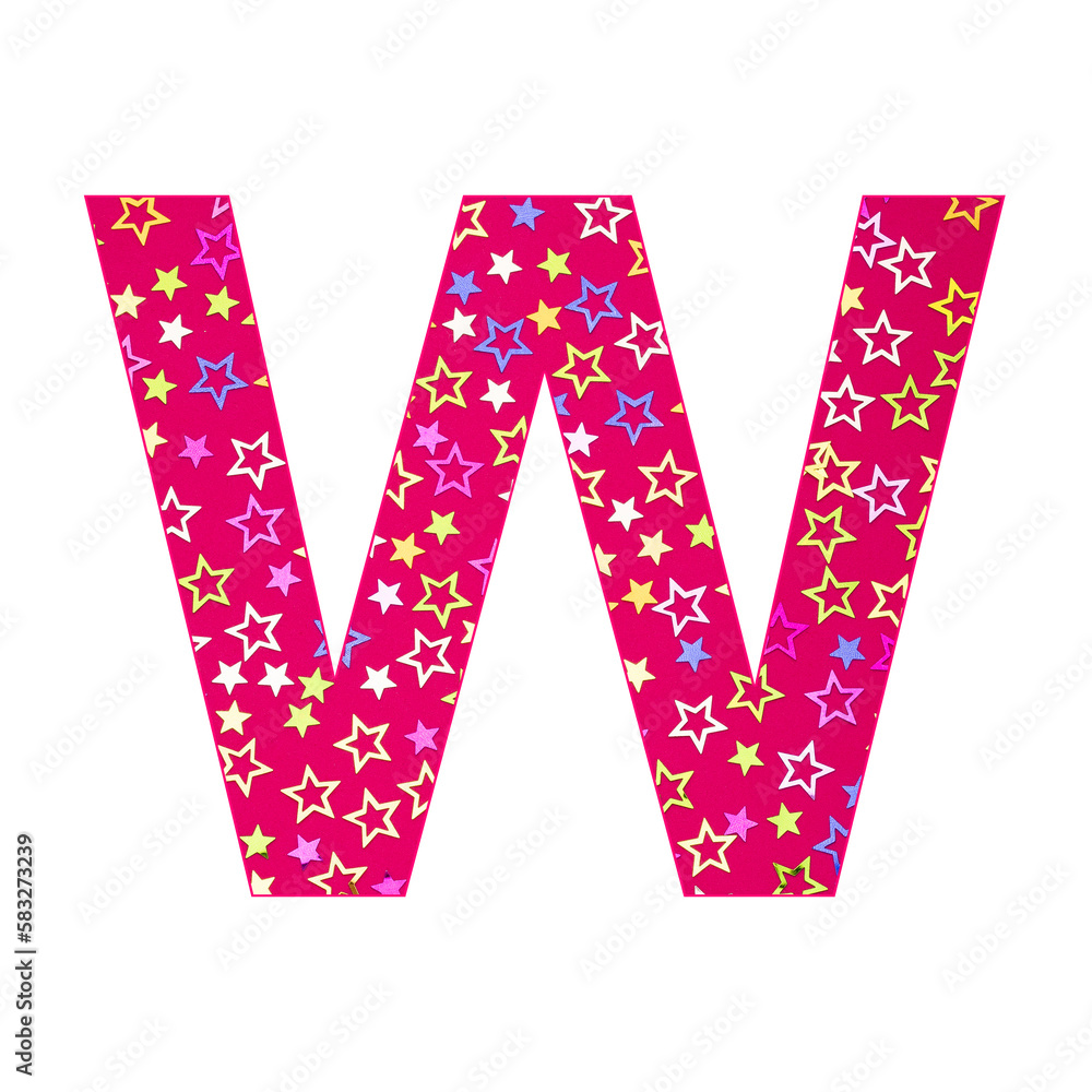 Alphabet letter W - Colorful party confetti with sparkling stars Alphabet letter W - Colorful party confetti with sparkling stars