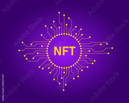 NFT. Non-fungible token. NFT art. NFT and blockchain technology. Vector illustration.