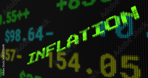 Image of inflation text in green over financial data processing