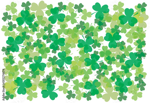 Green shamrock clover leaves. Vector outline illustration and background.