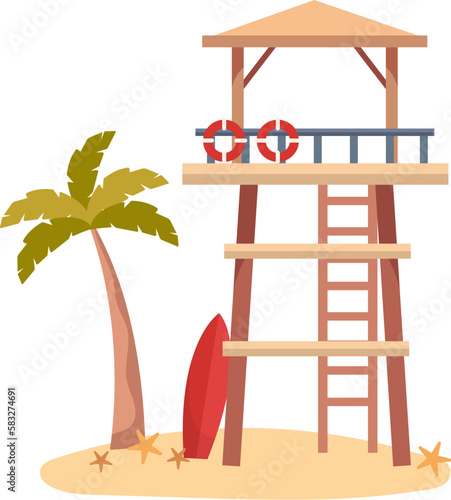 Wooden lifeguard station on coast