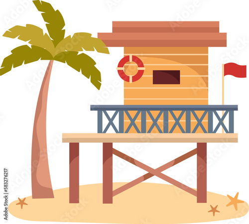 Wooden lifeguard station on coast