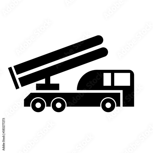 Rocket artillery vector icon. War artillery, missile launcher truck.