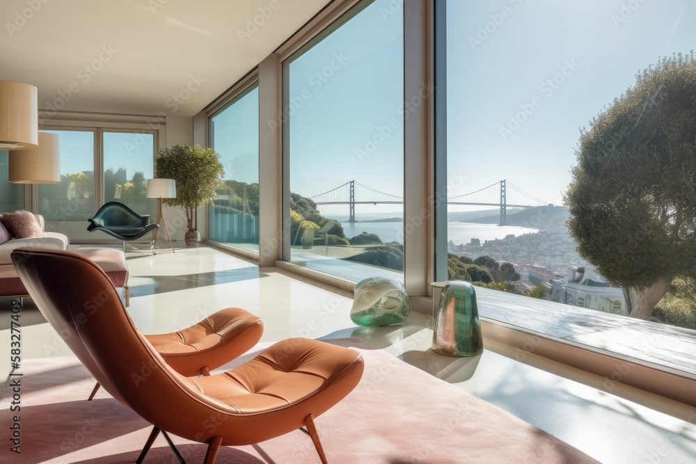 Fototapeta premium Concept Modern Living Room with Amazing View - Generative AI