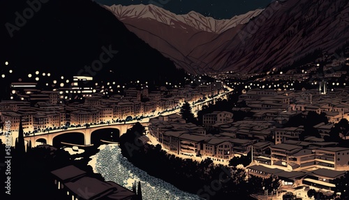 Azad Kashmir Muzaffarabad cityscape . Creative illustration. (Ai Generate) photo