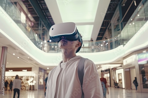Virtual Reality Shopping: Explore and Purchase Digital Products with VR Headset. Generative AI. © Henry Letham