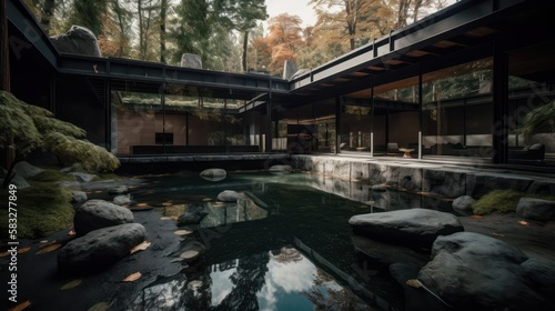 Modern house with Japanese garden. Gen AI