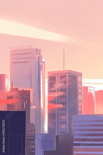 Vibrant Anime Cityscape in Painted Style. Generative AI.