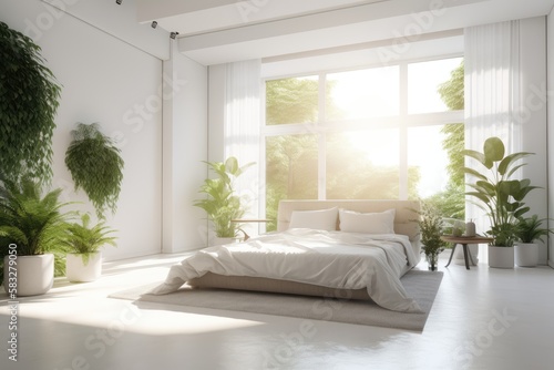 White Bedroom with Sunshine - Generative AI