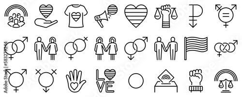Line icons about sexual diversity on transparent background with editable stroke.