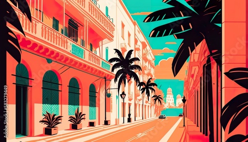 Cuba Havana cityscape . Creative illustration. (Ai Generate)