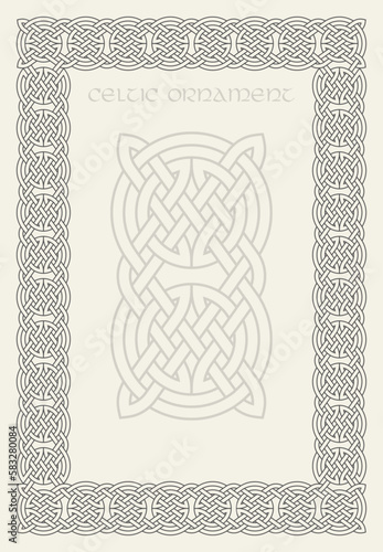 Celtic knot braided frame border ornament. Rectange size.