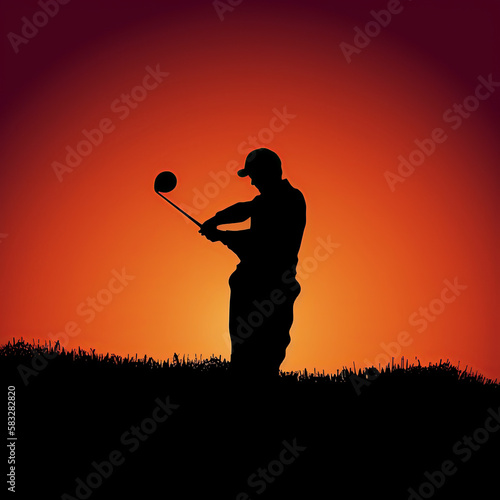 silhouette, sunset, sky, golf, sun, nature, people, golfer, woman, sunrise, sport, child, joy, freedom, grass, fun, active, landscape, happiness, dusk, black, outdoors, success, generative ai