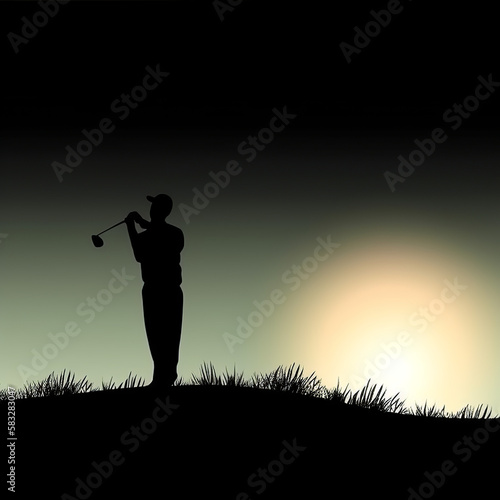 golf, silhouette, sunset, sky, sun, nature, people, golfer, woman, sunrise, sport, child, joy, freedom, grass, fun, active, landscape, happiness, dusk, black, outdoors, success, generative ai