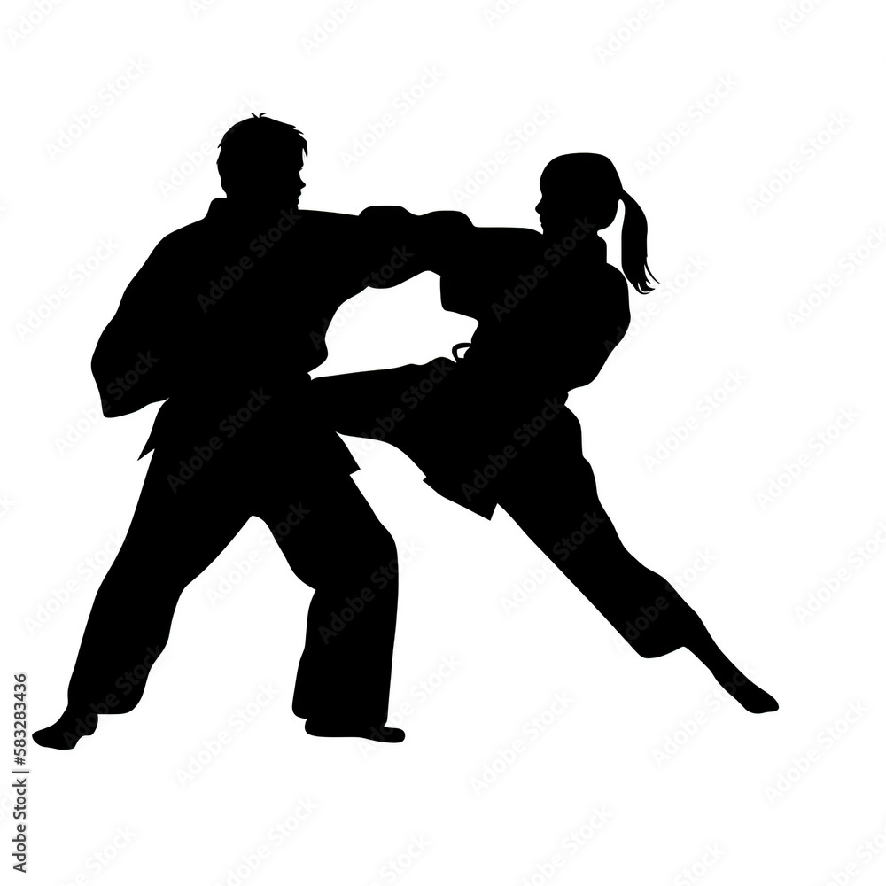 karate, judo, kung fu, kempo, ikido, jiu jitsu, box, taekwondo, kendo, silhouette, sport, vector, black, illustration, player, karate, people, run, running, body, sports, ball, generative ai