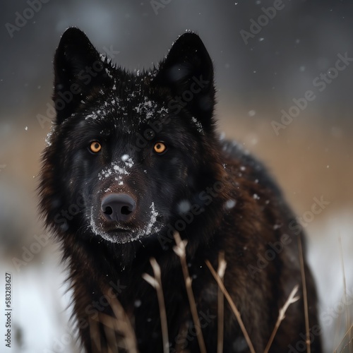 black wolf in winter