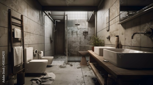 Interior of modern bathroom in a loft style. 3d rendering