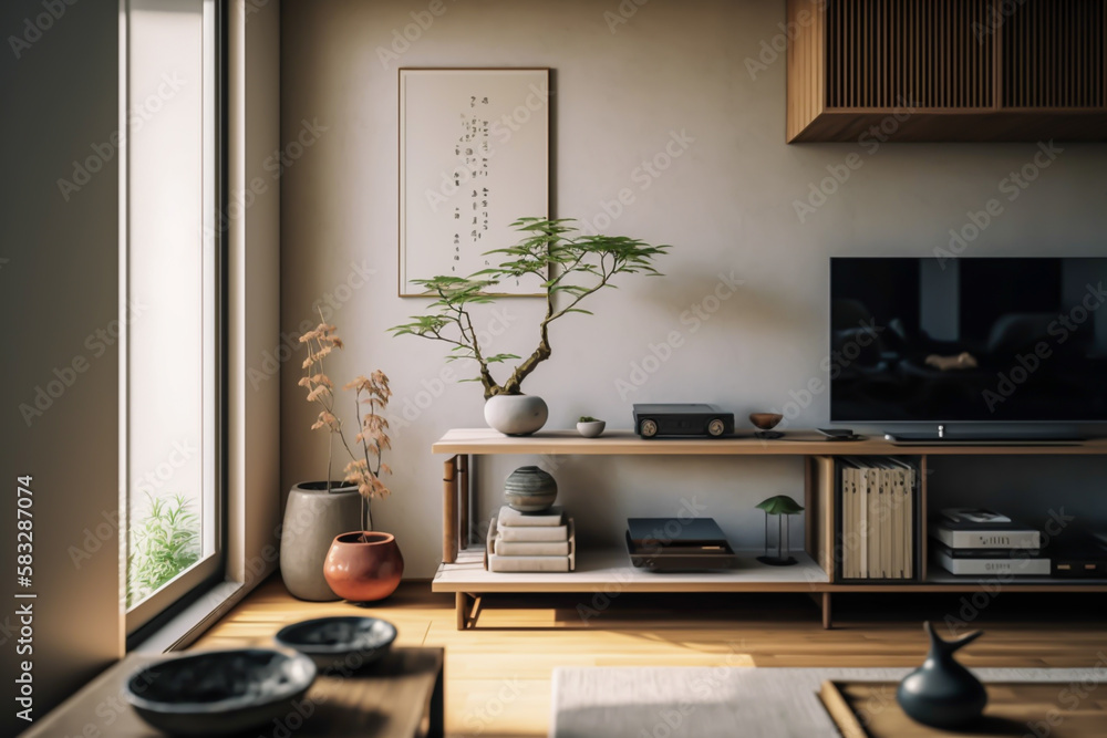 Minimalist design living room, japanese style, generative ai Minimalist design living room, japanese style, generative ai