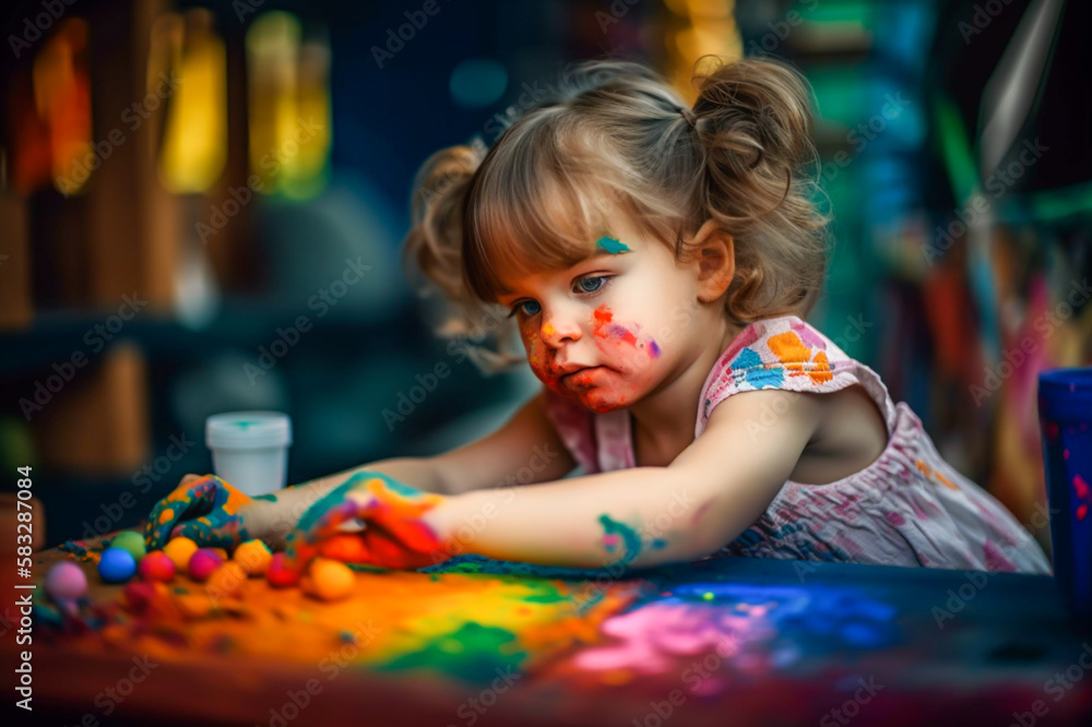 a Little girl playing with colors at home, generative ai a Little girl playing with colors at home, generative ai