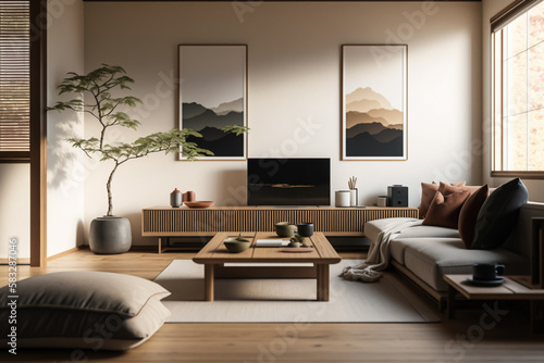 Minimalist design living room, japanese style, generative ai