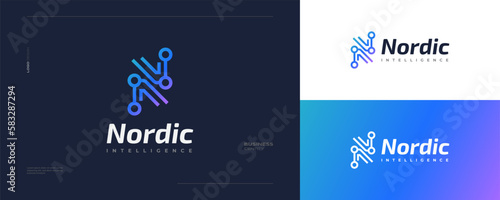 Modern Letter N Logo Design with Technology and Connection Concept. Suitable for Technology, Networking, Database or Artificial Intelligence Companies