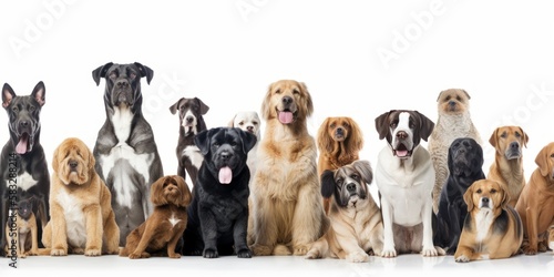 group of dog breeds isolated on white background, generative, ai