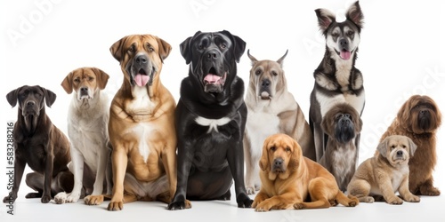 group of dog breeds isolated on white background, generative, ai © carballo