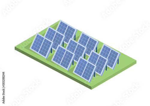 Solar panels concept. Alternative energy sources to reduce emission of harmful waste into atmosphere. Sustainable lifestyle and renewable electricity. Cartoon isometric vector illustration