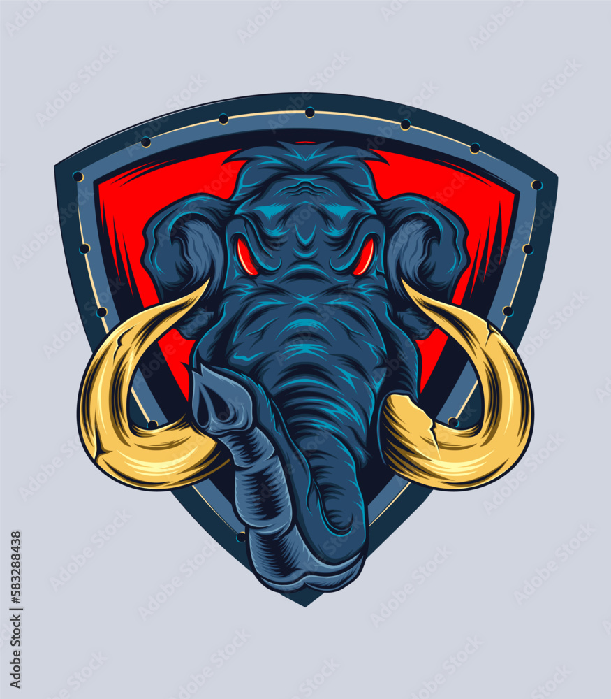 Elephant Esport Logo Mascot Vector Illustration. Mammoth face Stock ...