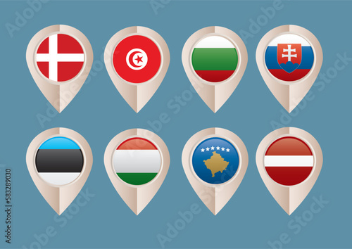 Free Download Set of map pointers with markers, National Flags, map pin  - GFXLoad
