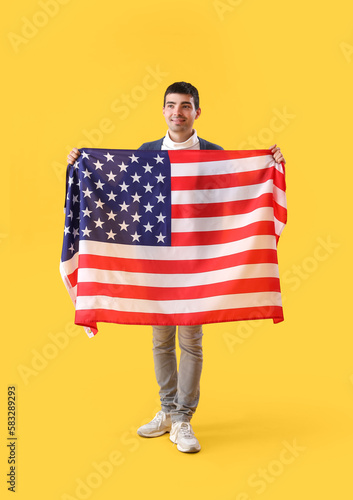 Young man with USA flag on ...