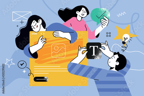 Vector illustration of social media manager and administrator. Creative concept for web banner, social media banner, business presentation, marketing material.