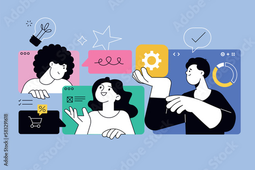 Fotografia Vector illustration of social network, startup, teamwork, project development