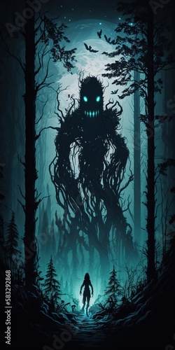 Ghost monster in mountain forest, concept of Supernatural and Wilderness, created with Generative AI technology © koldunova