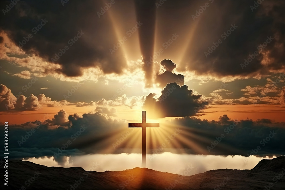 religious concept, The cross of God in the rays of the sun, cross in