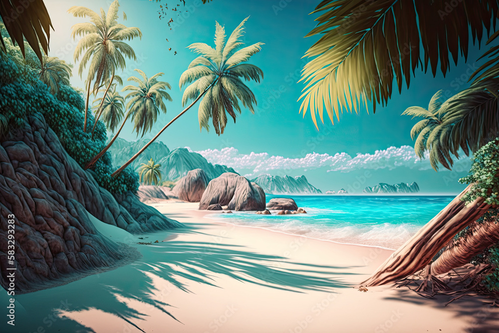 Fototapeta premium a walking path opening up to a beach - made with generative ai