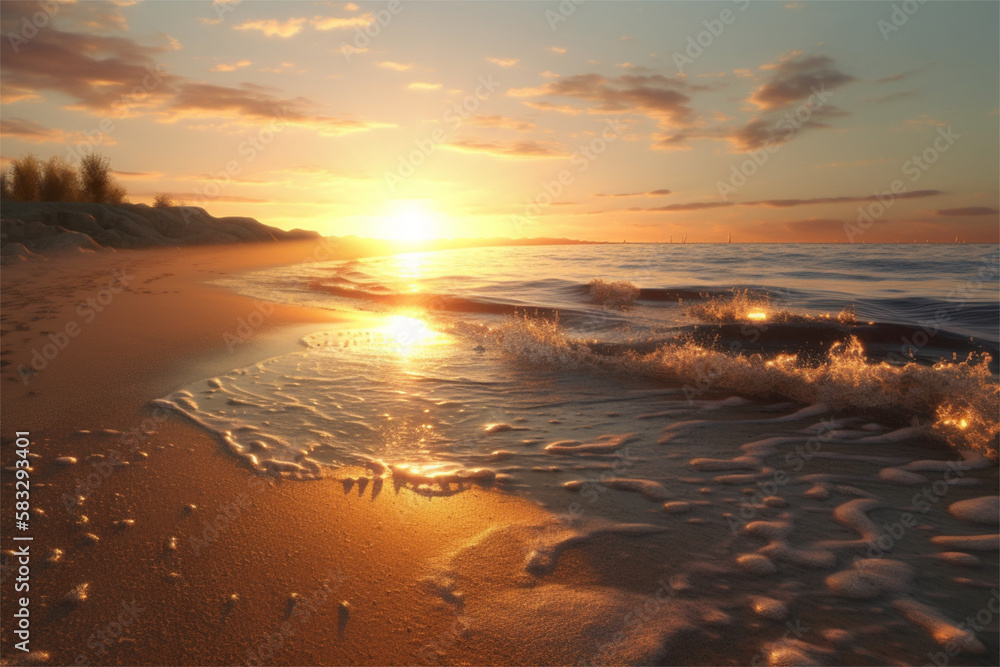 Beautiful golden sunset over the ocean created by AI Beautiful golden sunset over the ocean created by AI