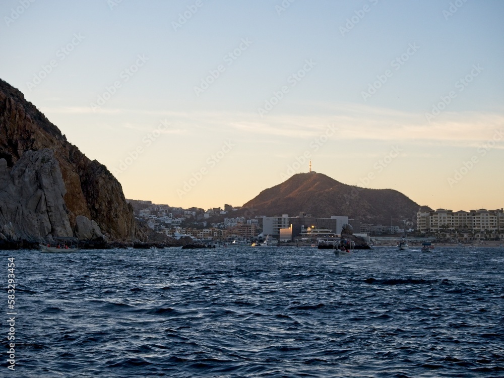 Looking back over the turbulent waves toward Cabo San Lucas