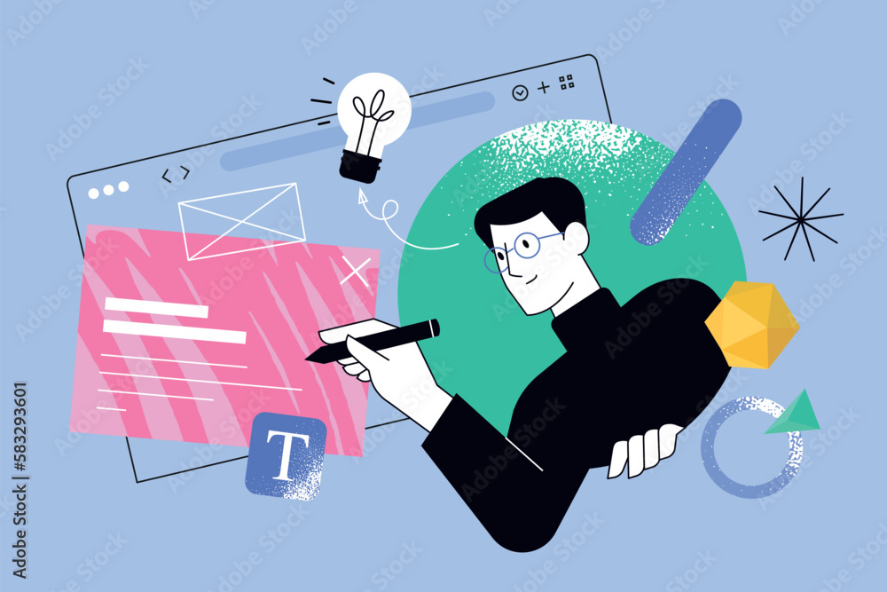 © PureSolution - Vector illustration of creative web design. Creative concept for web banner, social media banner, business presentation, marketing material.