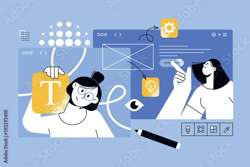 Vector illustration of graphic and web design, design apps and tools. Creative concept for web banner, social media banner, business presentation, marketing material.