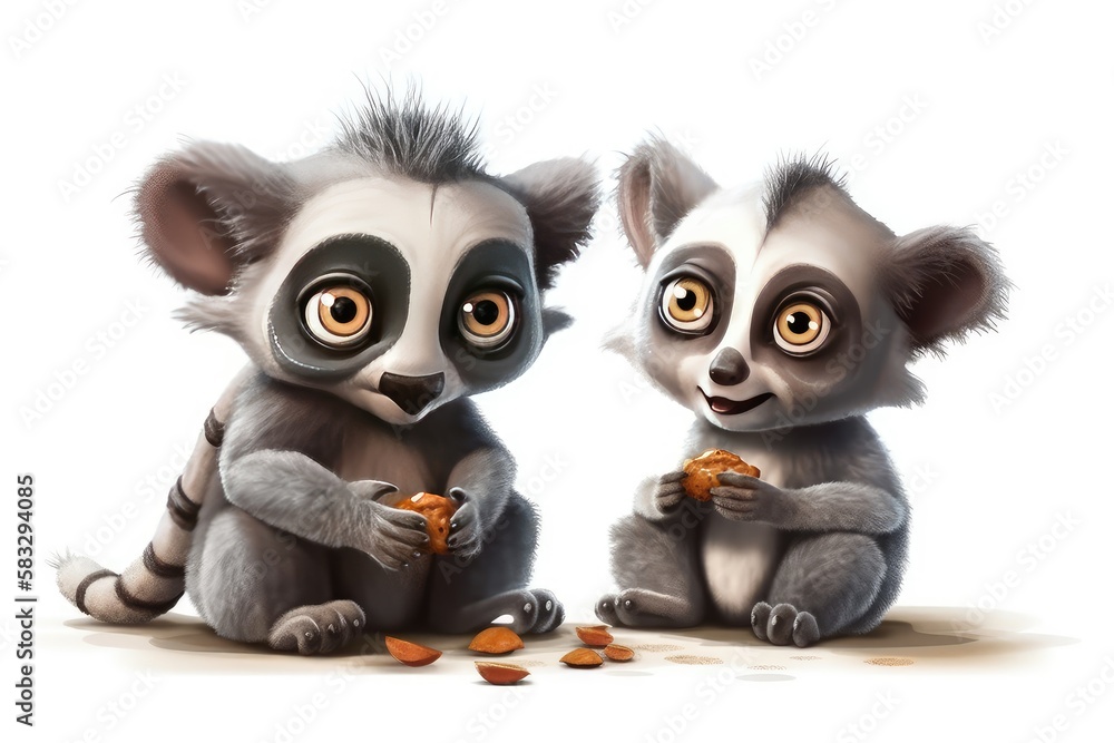 Fototapeta premium Cartoon lovely Baby Lemurs