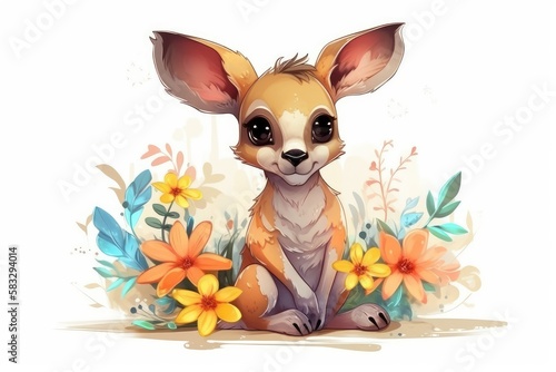 Cartoon cute lovely Baby Kangaroo floral. © Man888