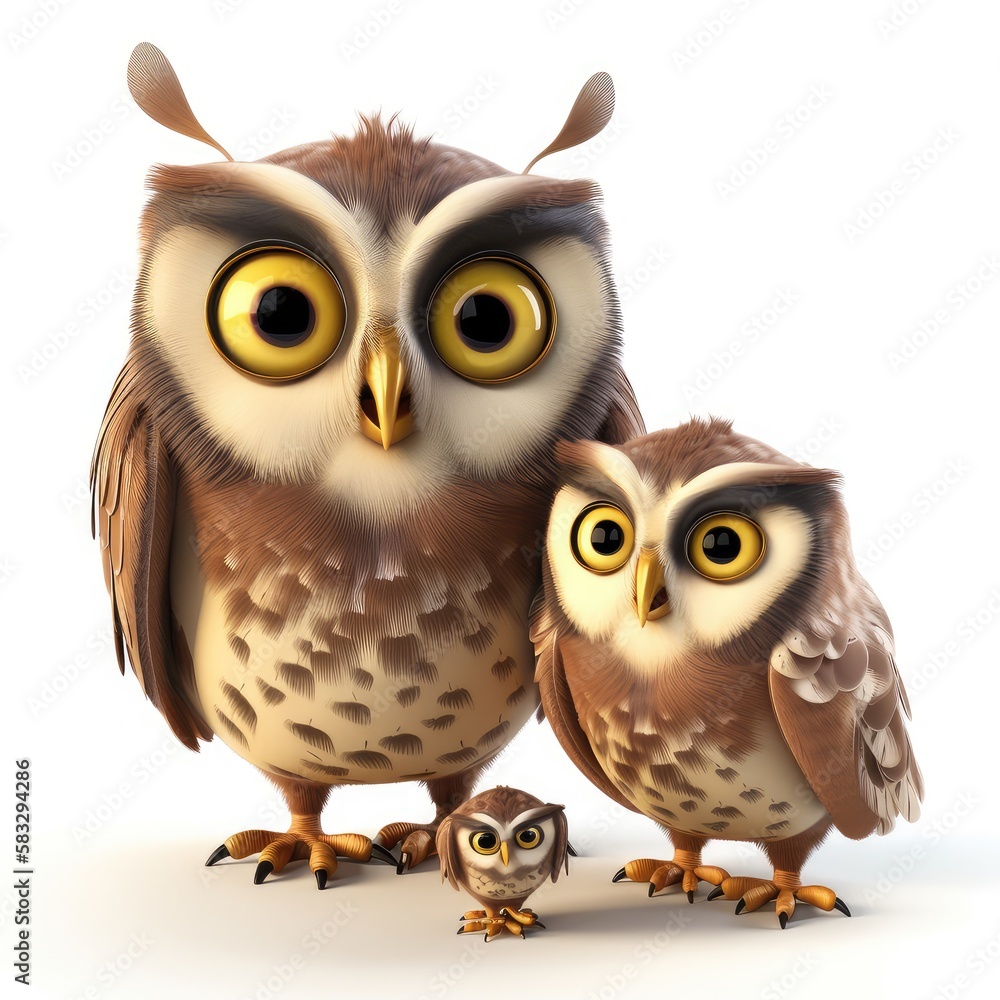 Obraz premium tree owls on white background