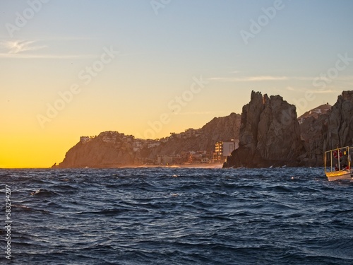Violent waves crash on  the rocks and beaches lining the southern tip of the Baja California peninsula at Cabo San Lucas  where the Gulf of California  Sea of Cortez  meets the Pacific Ocean