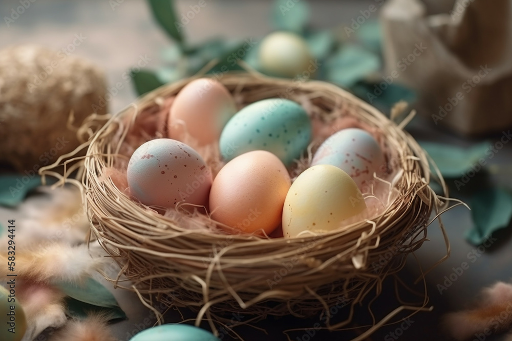 easter eggs in a nest, Generative AI