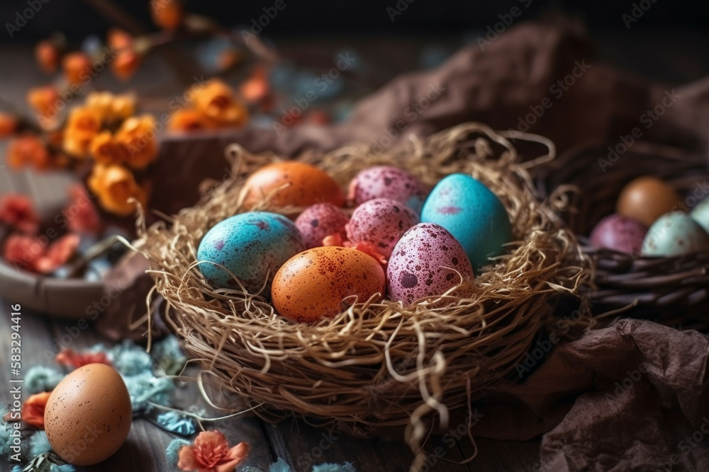 easter eggs in a nest, Generative AI easter eggs in a nest, Generative AI