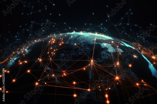 Dotted lines connected to the abstract graphics, network connections. Generative Al