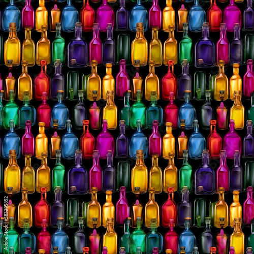 Seamless glass bottles background pattern. Recycling and plastic waste concept art pattern background design. Background design for any bottled drinks service or website.